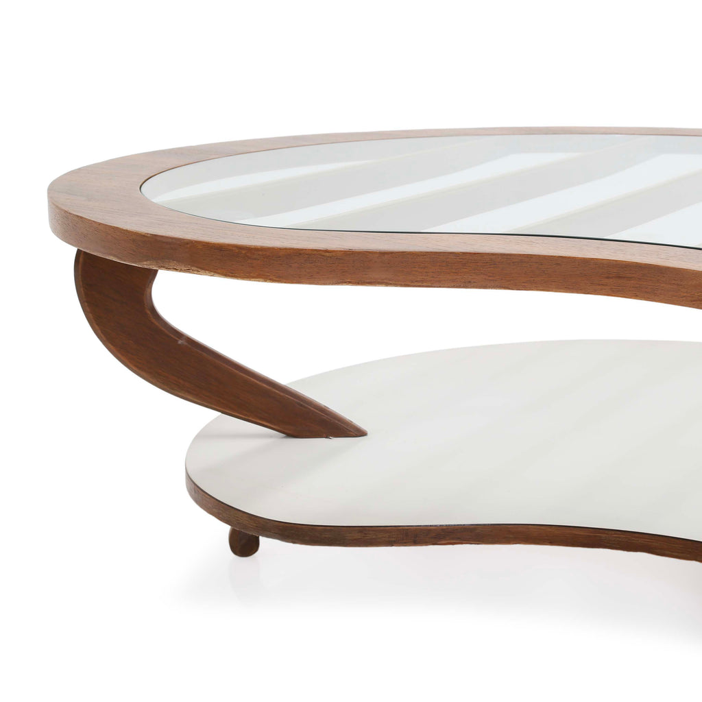 Wood / Glass / White Kidney Bean Coffee Table