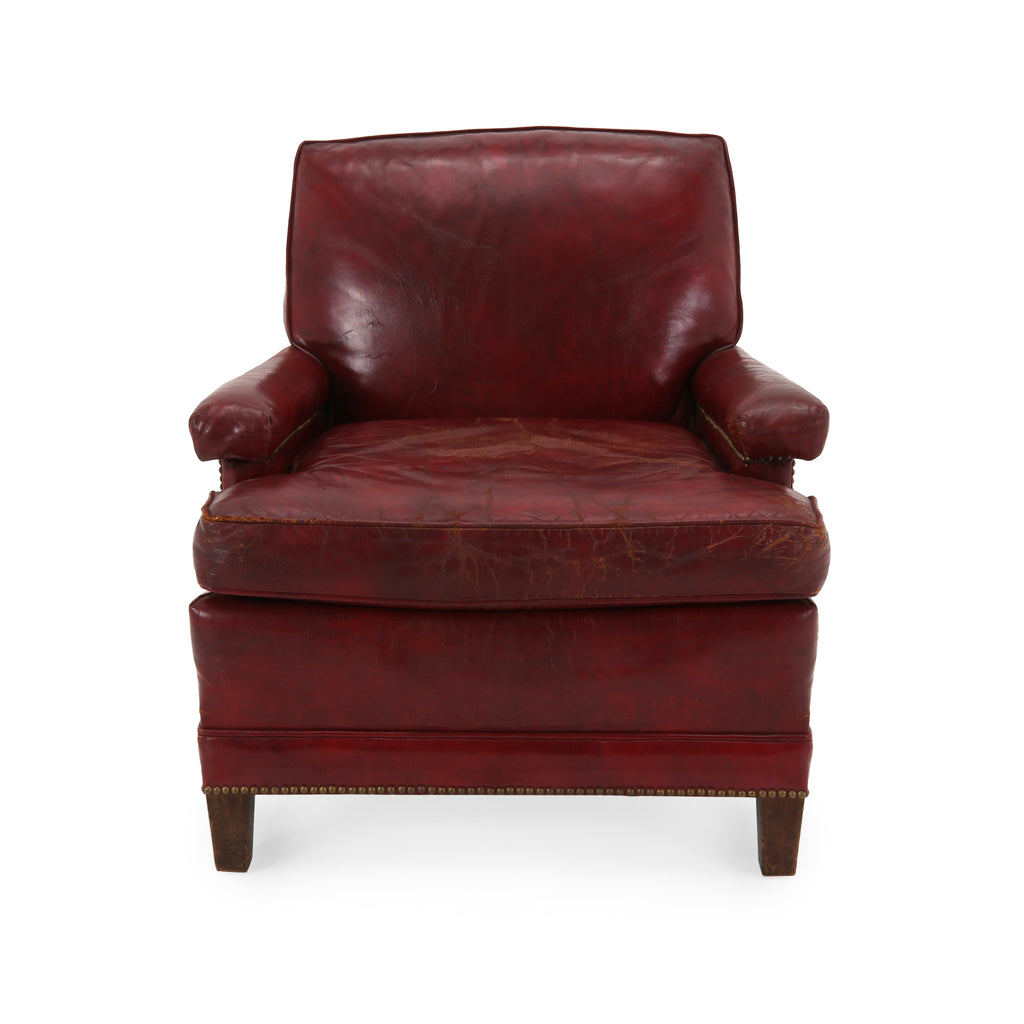 Distressed Red Leather Armchair