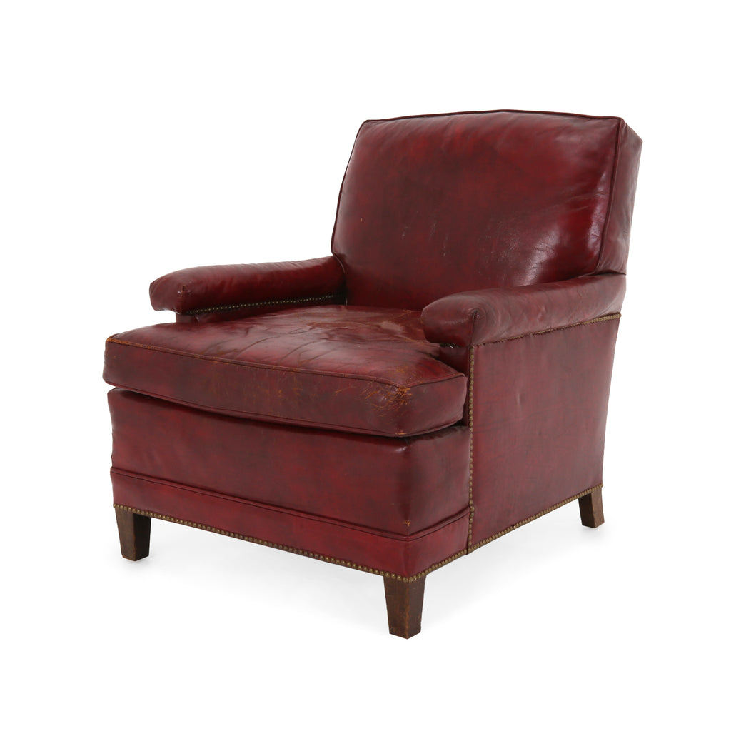 Distressed Red Leather Armchair