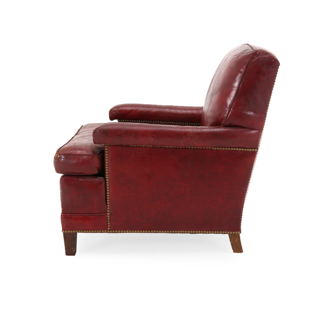 Distressed Red Leather Armchair