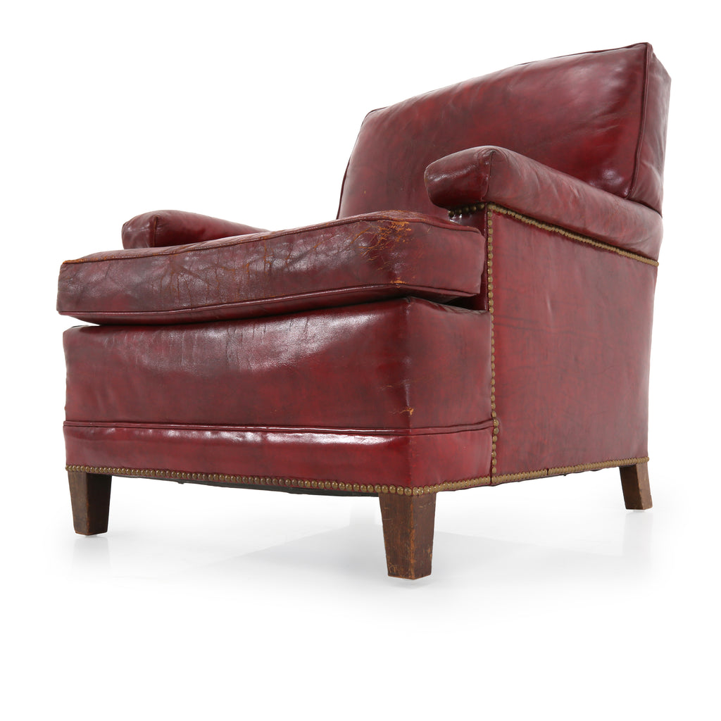 Distressed Red Leather Armchair