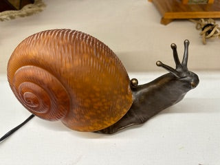 Tan Glass and Bronze Snail Figural Lamp