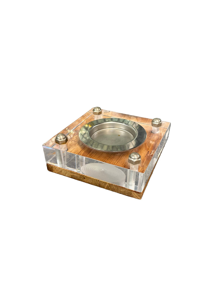 Wood and Clear Lucite Ashtray