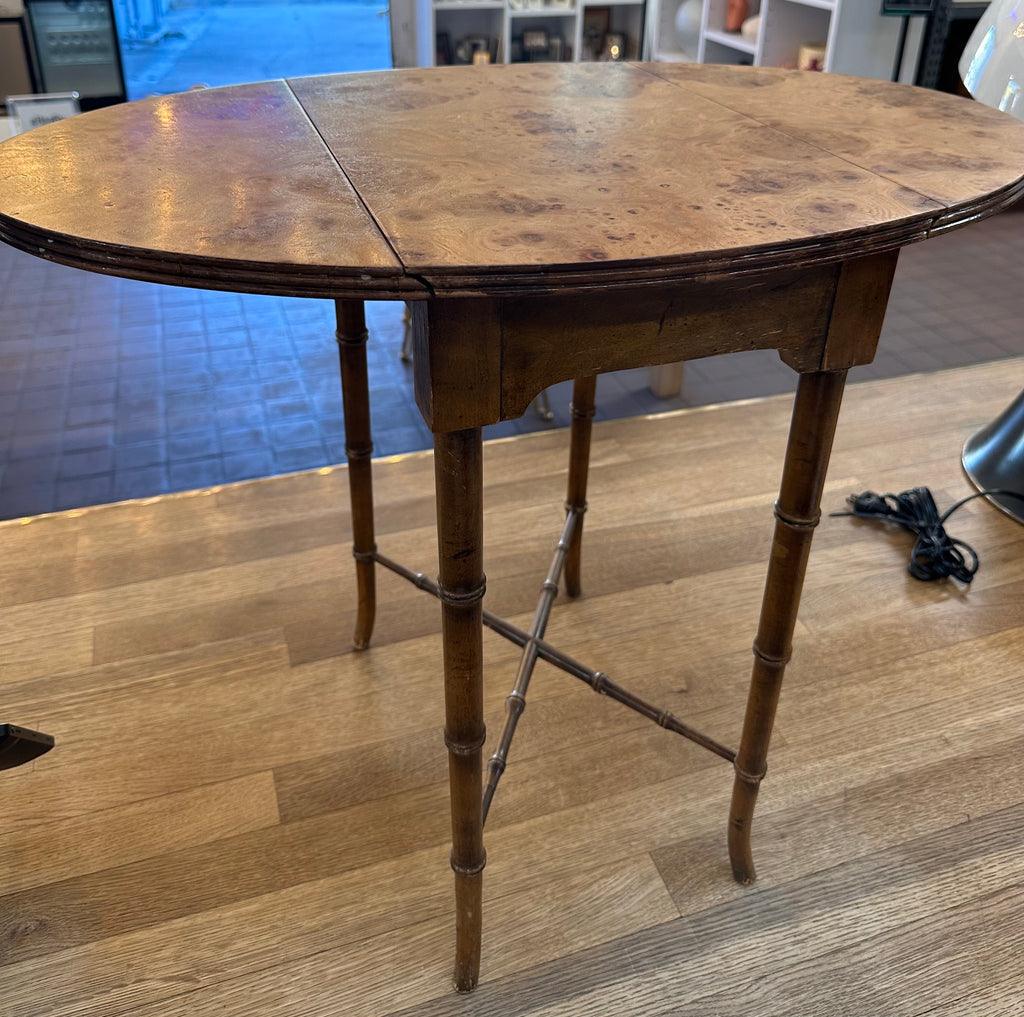 Vintage Burl Drop Leaf Side Table