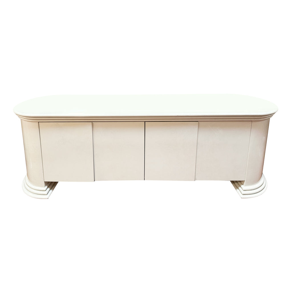 White Elevated Curved Edge Credenza Cabinet