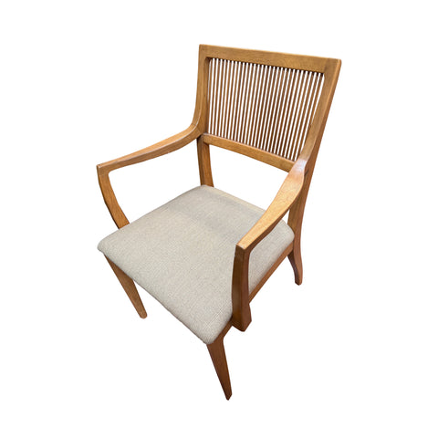 Wood & Beige Slatted Dining Chair