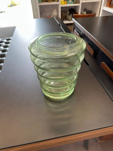 Light Green Glass Vase with Ridges