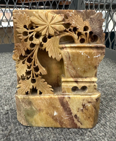 Multicolor Carved Soapstone Floral and Vase Decorative Sculpture