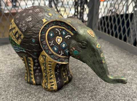 Dark Bronze & Gold Intricate Relief Elephant Figurine