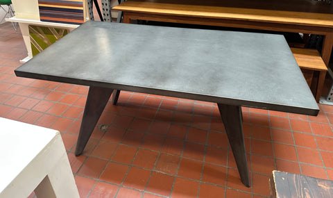 Distressed Charcoal Gray Metal Rectangular Dining Table with Tapered Legs