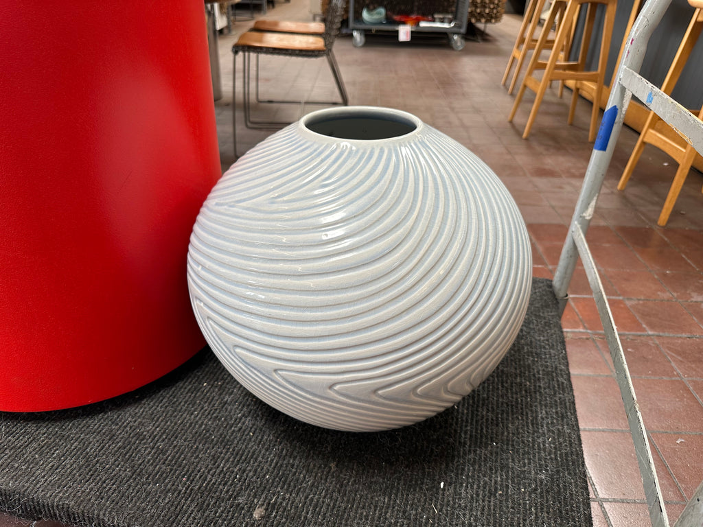 Blue Sphere Planter - Line Pattern