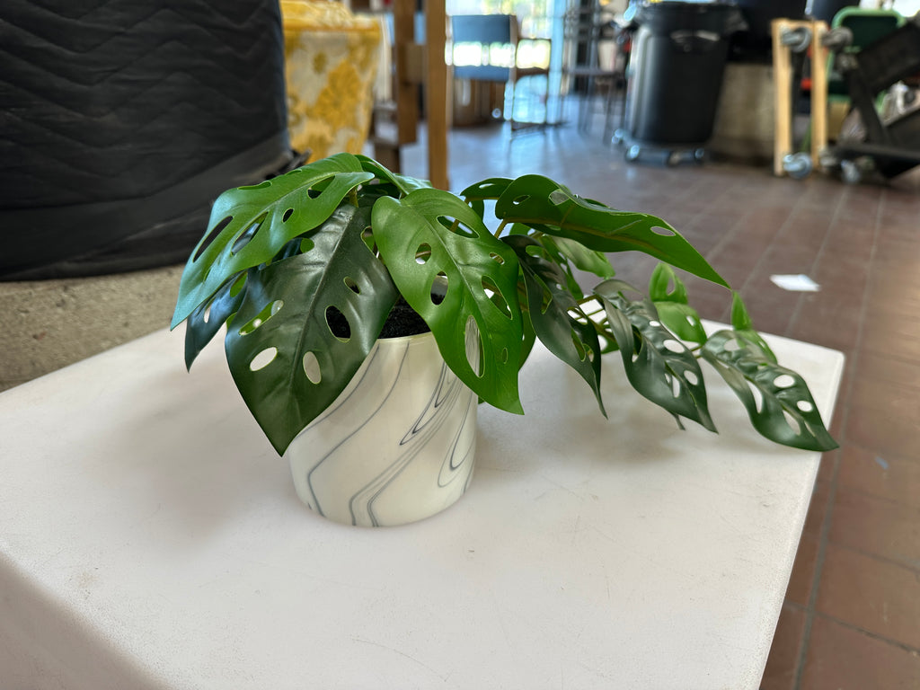 Small Faux Marble Pot w/ fake ivy