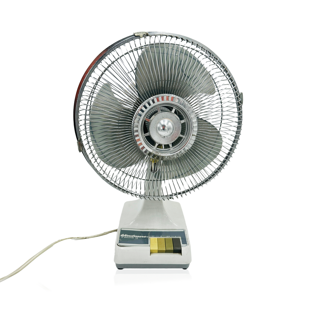 Vintage White Plastic and Chrome Oscillating Desk Fan