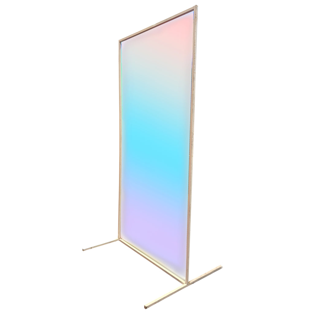 Iridescent Acrylic Screen with White Metal Legs