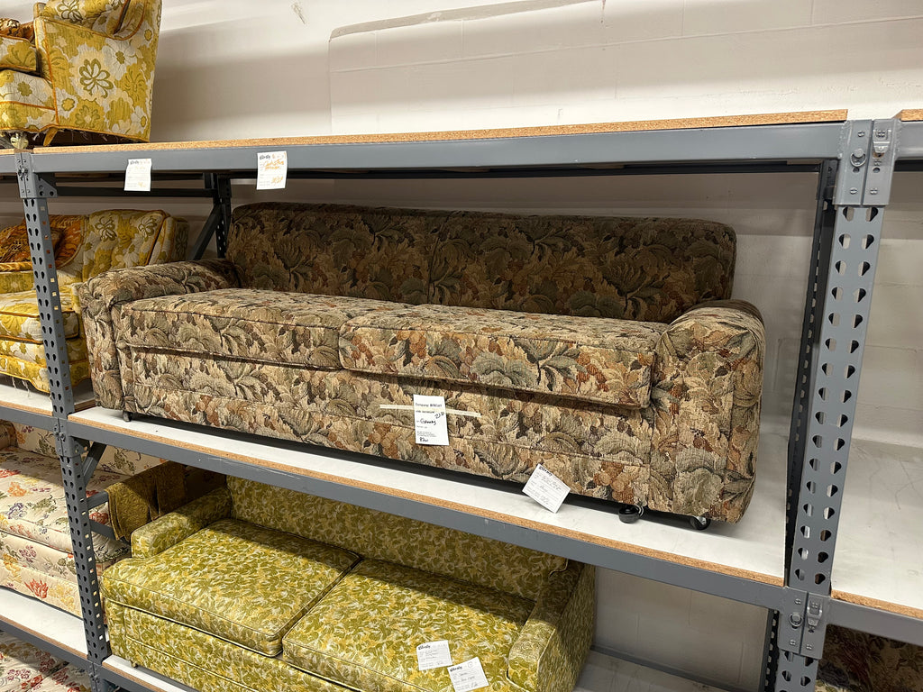 Vintage Green Tan Paisley Loveseat Sofa