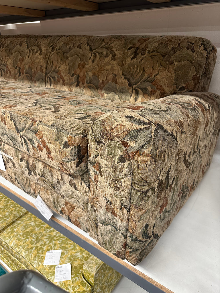 Vintage Green Tan Paisley Loveseat Sofa