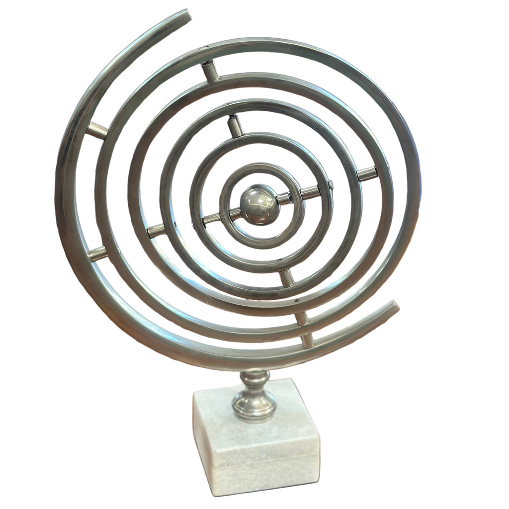 Chrome & Marble Orbit Armillary Tabletop Sculpture