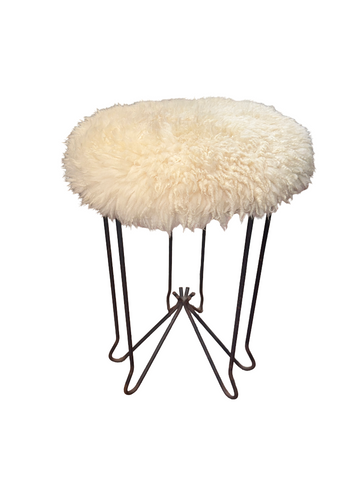 Shaggy Small White Stool