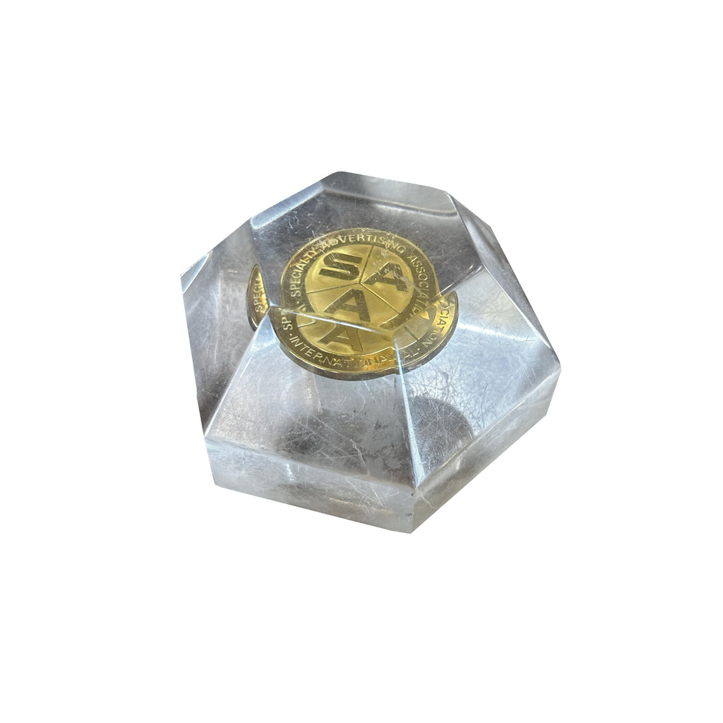 Small Lucite Hexagon Award w/ Gold Coin