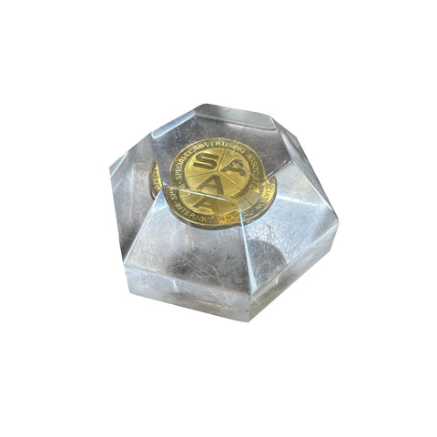 Small Lucite Hexagon Award w/ Gold Coin