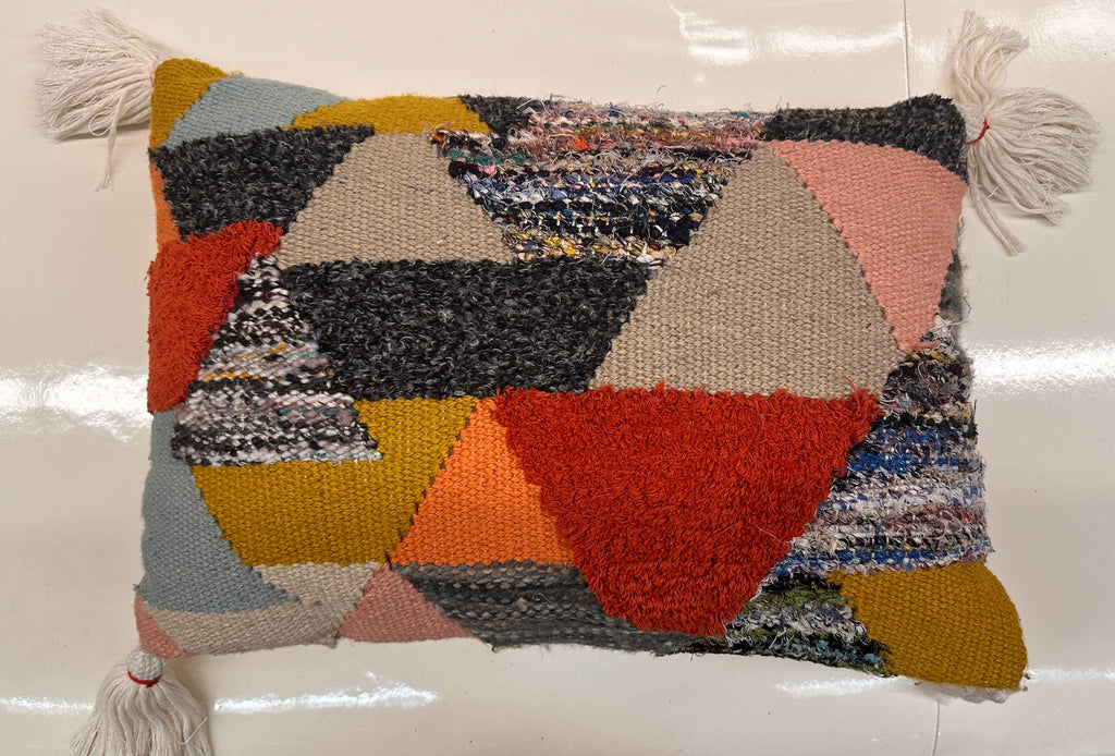 Orange, Blue, Yellow Triangle Patterned Pillow