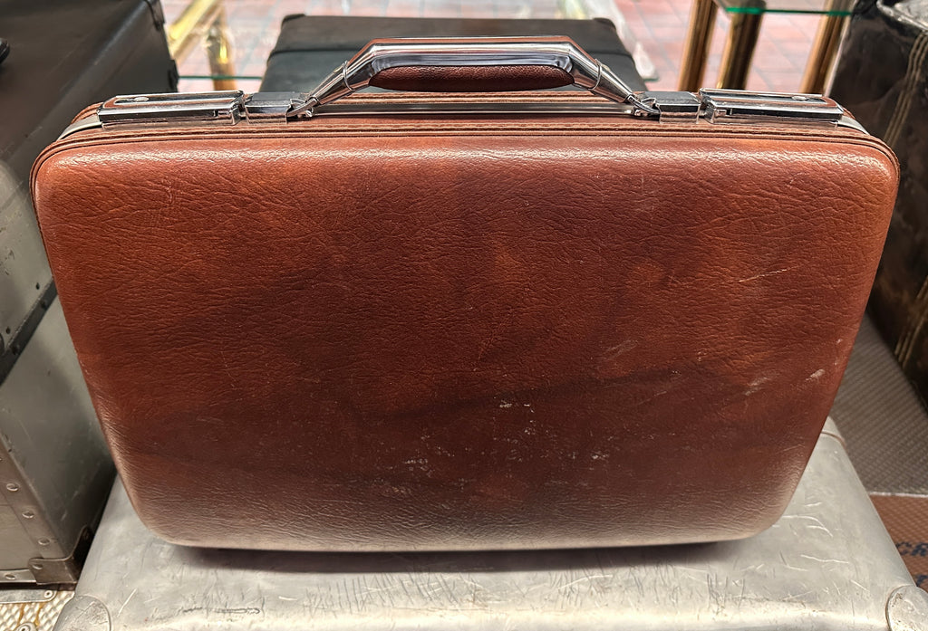 Small Brown Leather Hardshell Suitcase