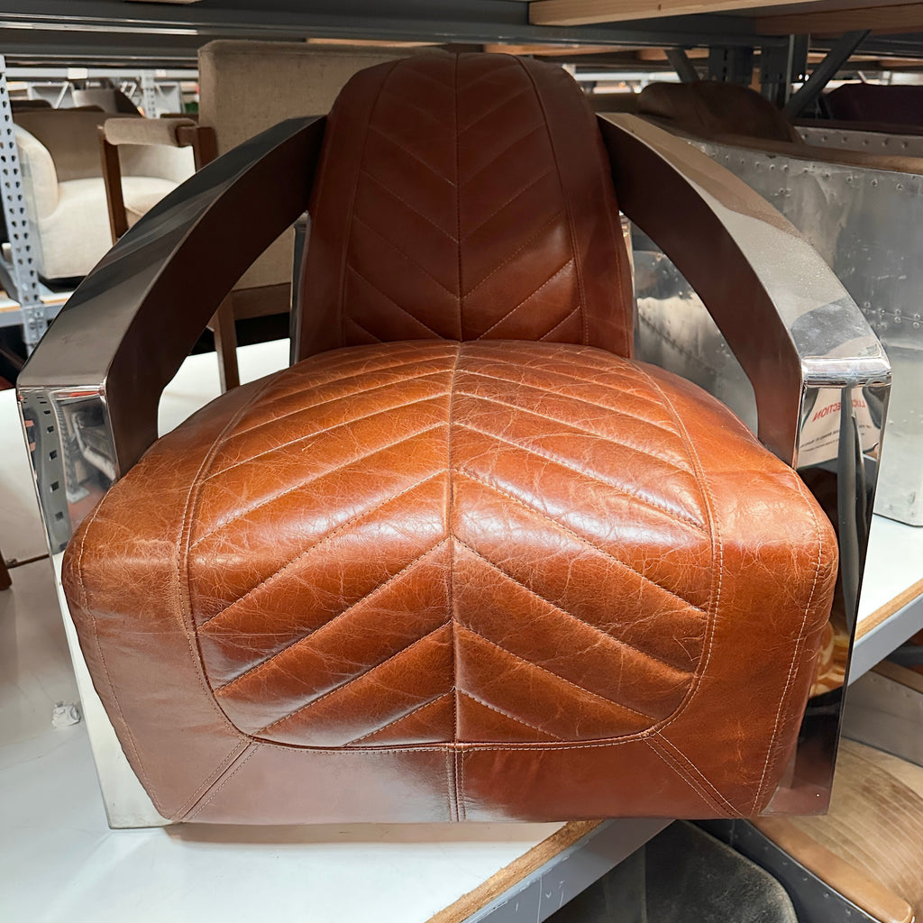Brown Leather Aluminum Aviator Armchair