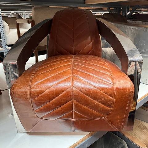 Brown Leather Aluminum Aviator Armchair