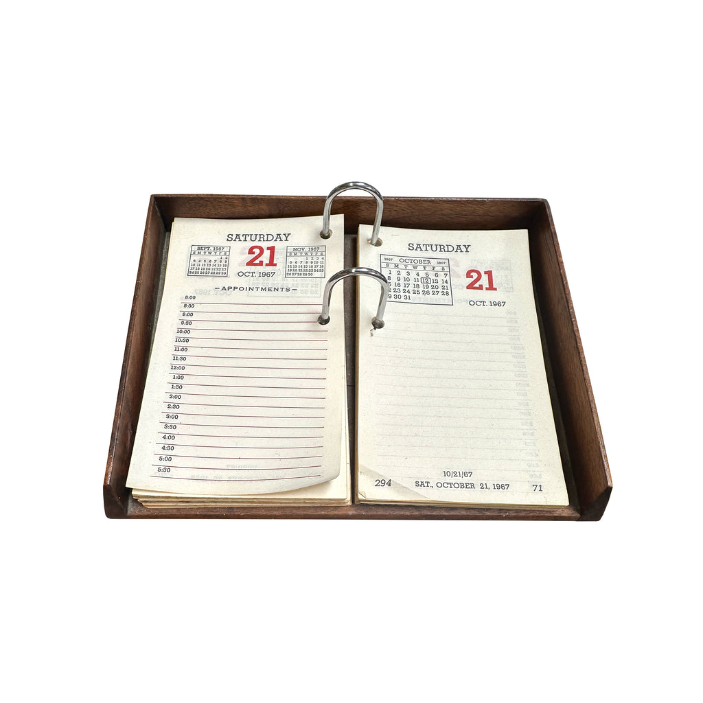 Desk Page Calendar in Wood Tray