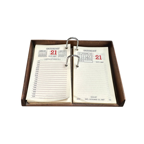 Desk Page Calendar in Wood Tray