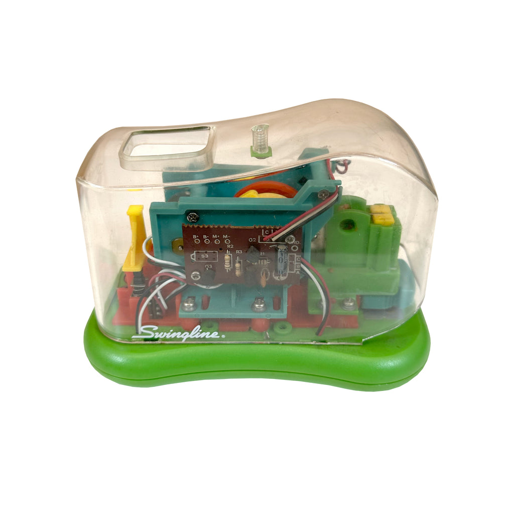Vintage Clear Plastic Swingline Stapler with Green Base