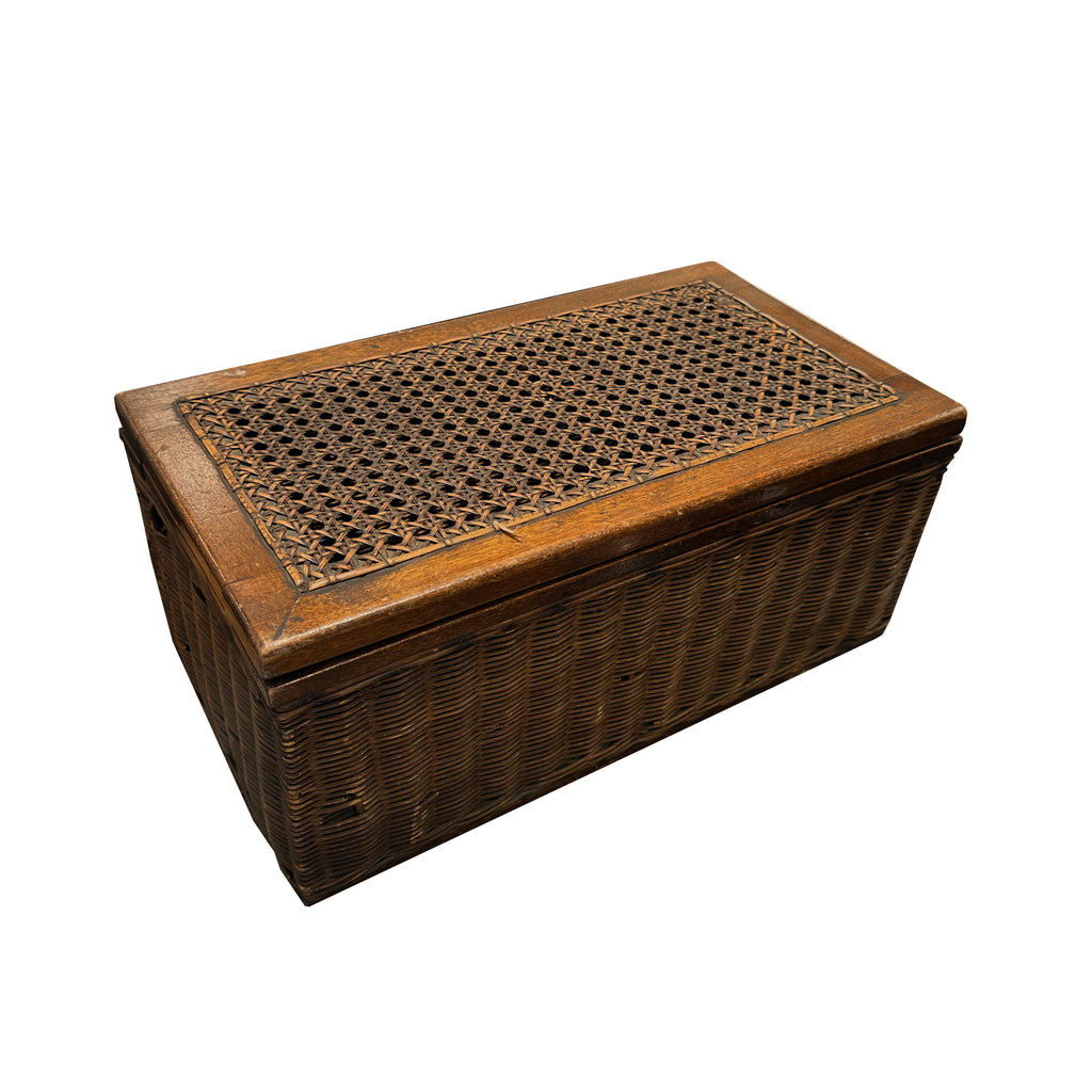 Worn Wicker / Cane Wood Box