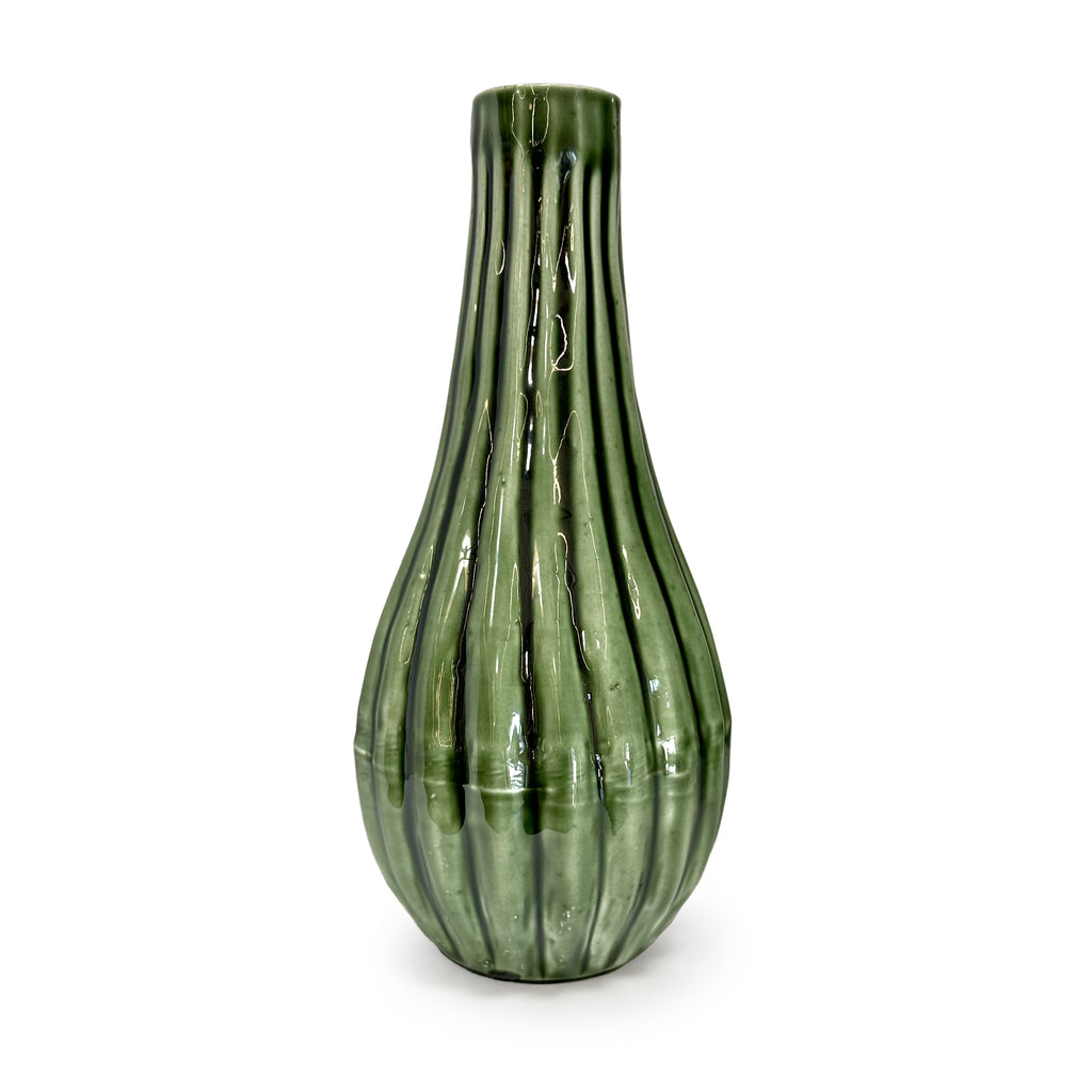 Green Metal Ribbed Bottle Vase (A+D)