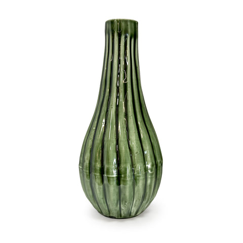 Green Metal Ribbed Bottle Vase (A+D)