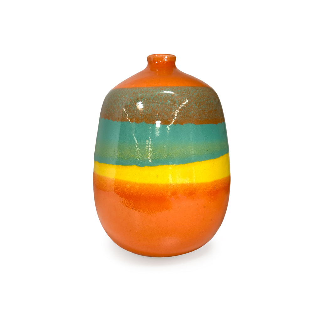 Orange Teal and Yellow Striped Vase (A+D)
