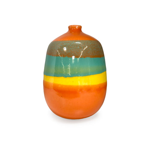 Orange Teal and Yellow Striped Vase (A+D)