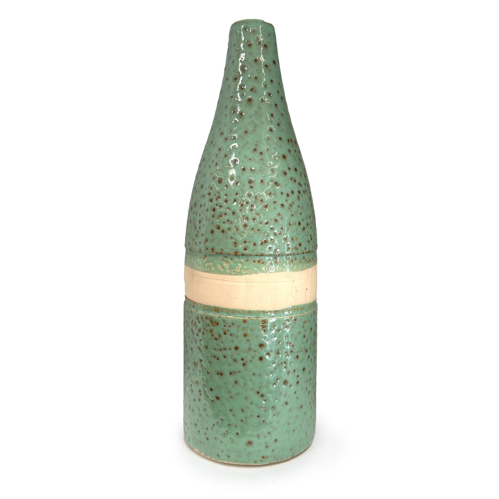 Green / Tan Ceramic Dimpled Bottle Vase (A+D)