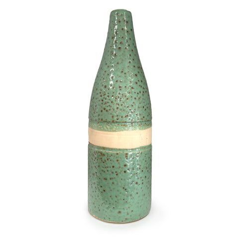 Green / Tan Ceramic Dimpled Bottle Vase (A+D)