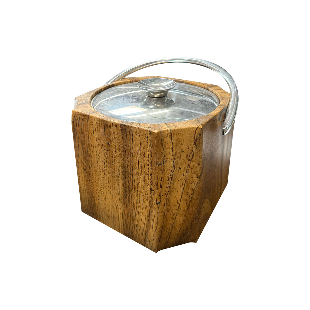 Vintage Wood Ice Bucket w/ Chrome Top
