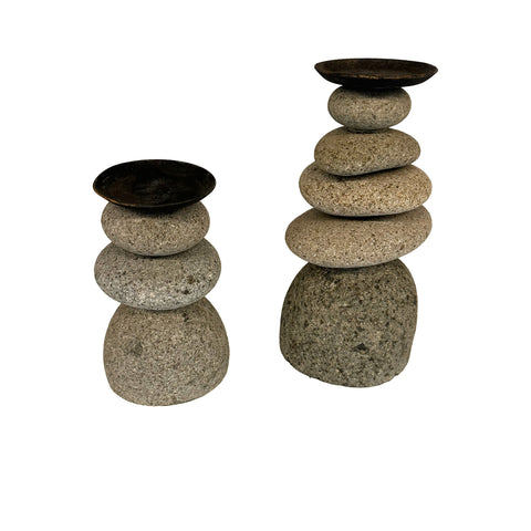 Stacked Stones Candle Holder Set