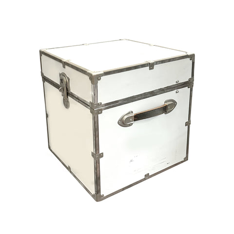 White Cube Luggage Truck with Chrome Edges