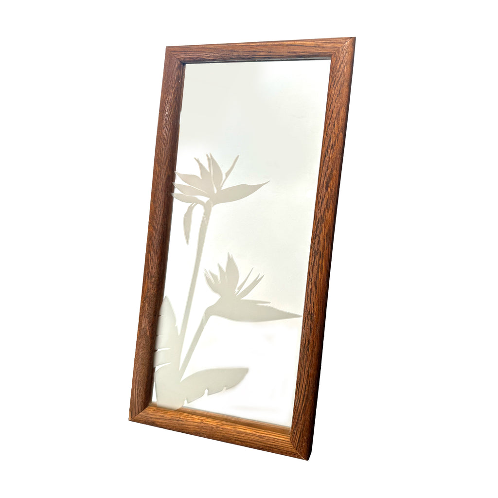 Small Wood Framed Frosted Leaf Mirror Left (A+D)