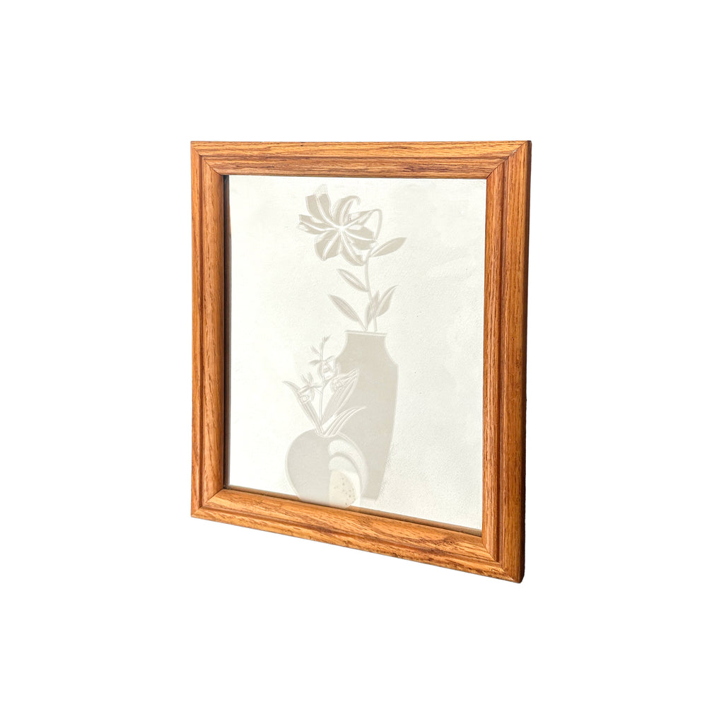Small Wood Framed Frosted Vase / Flower Mirror (A+D)