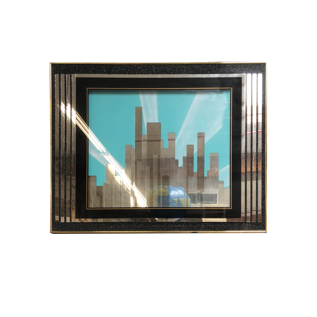 Gold Frame Blue City Skyline Mirror Art