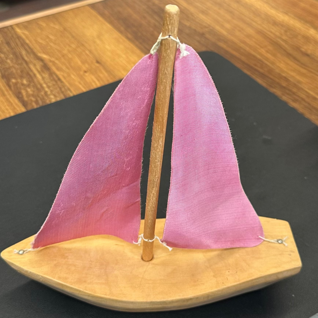 Toy Wood Boat with Pink Sail