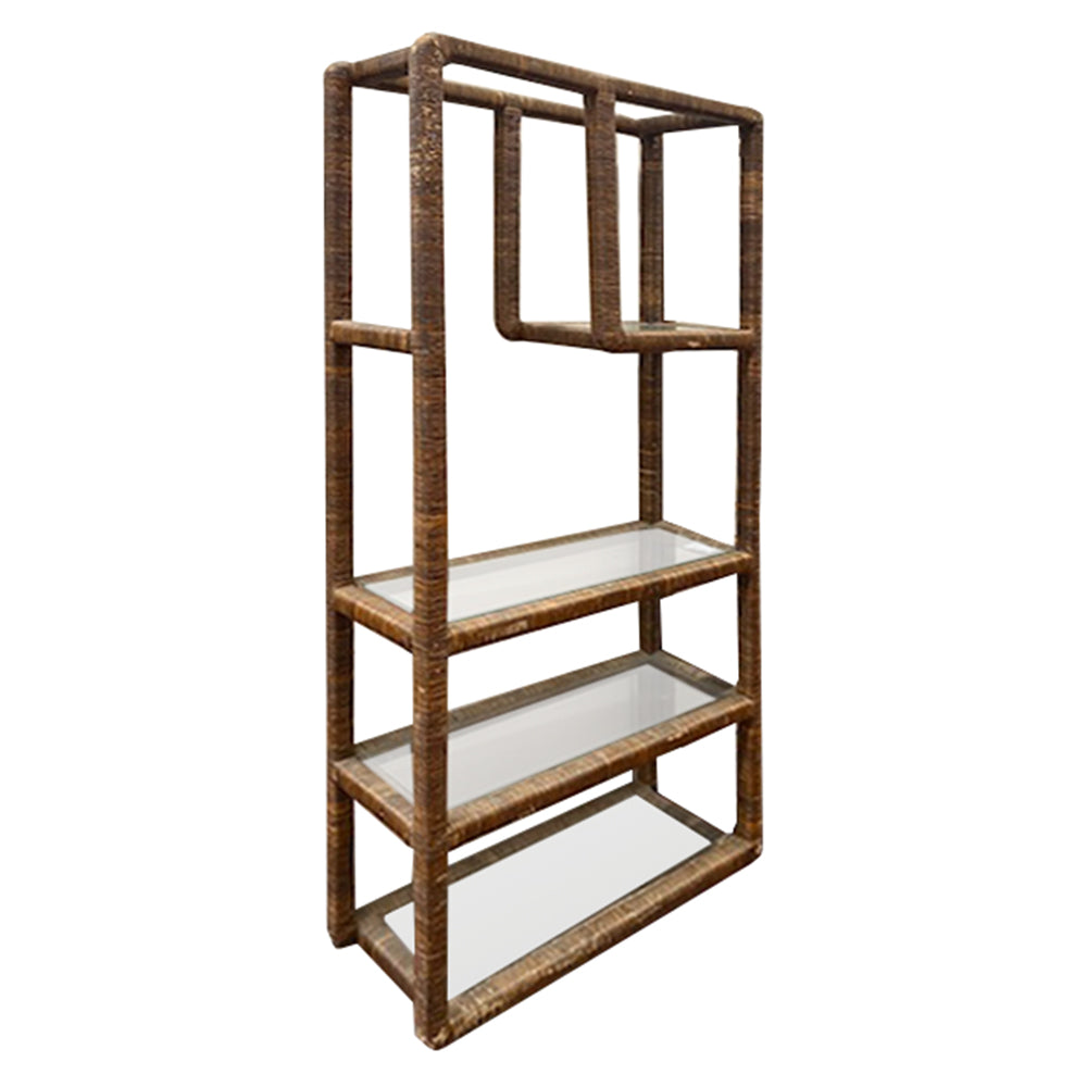 Brown Rattan Wrapped Shelving Unit