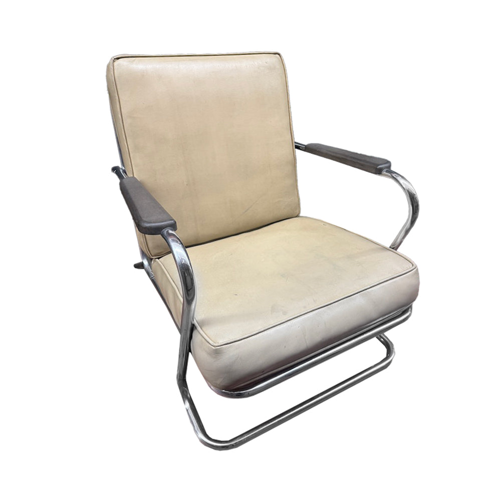 Tan Leather Chair with Metal Frame
