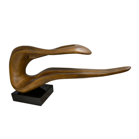 Long Abstract Wood Sculpture w/ Black Base (A+D)