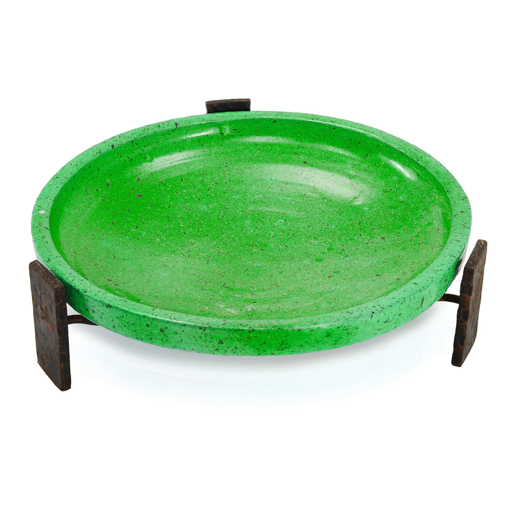 Lime Green Wide Ceramic Dish and Stand