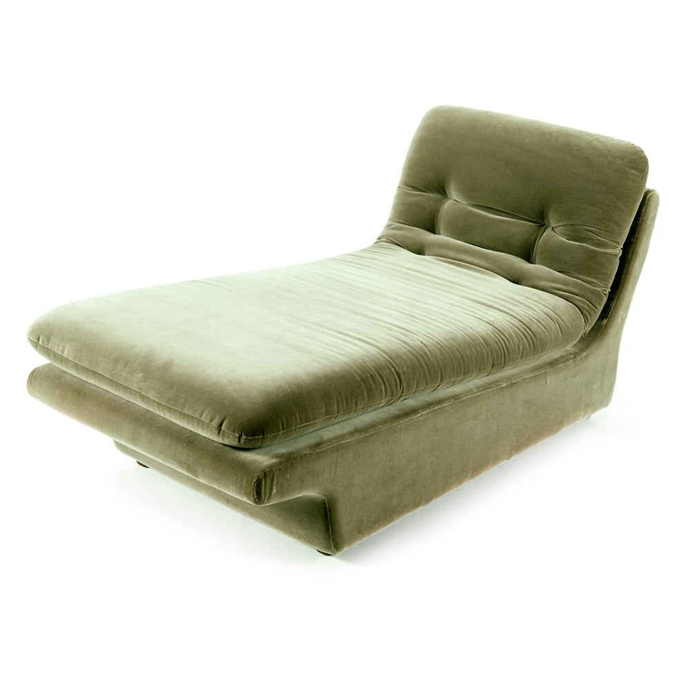Olive Green Velour Chaise Lounger